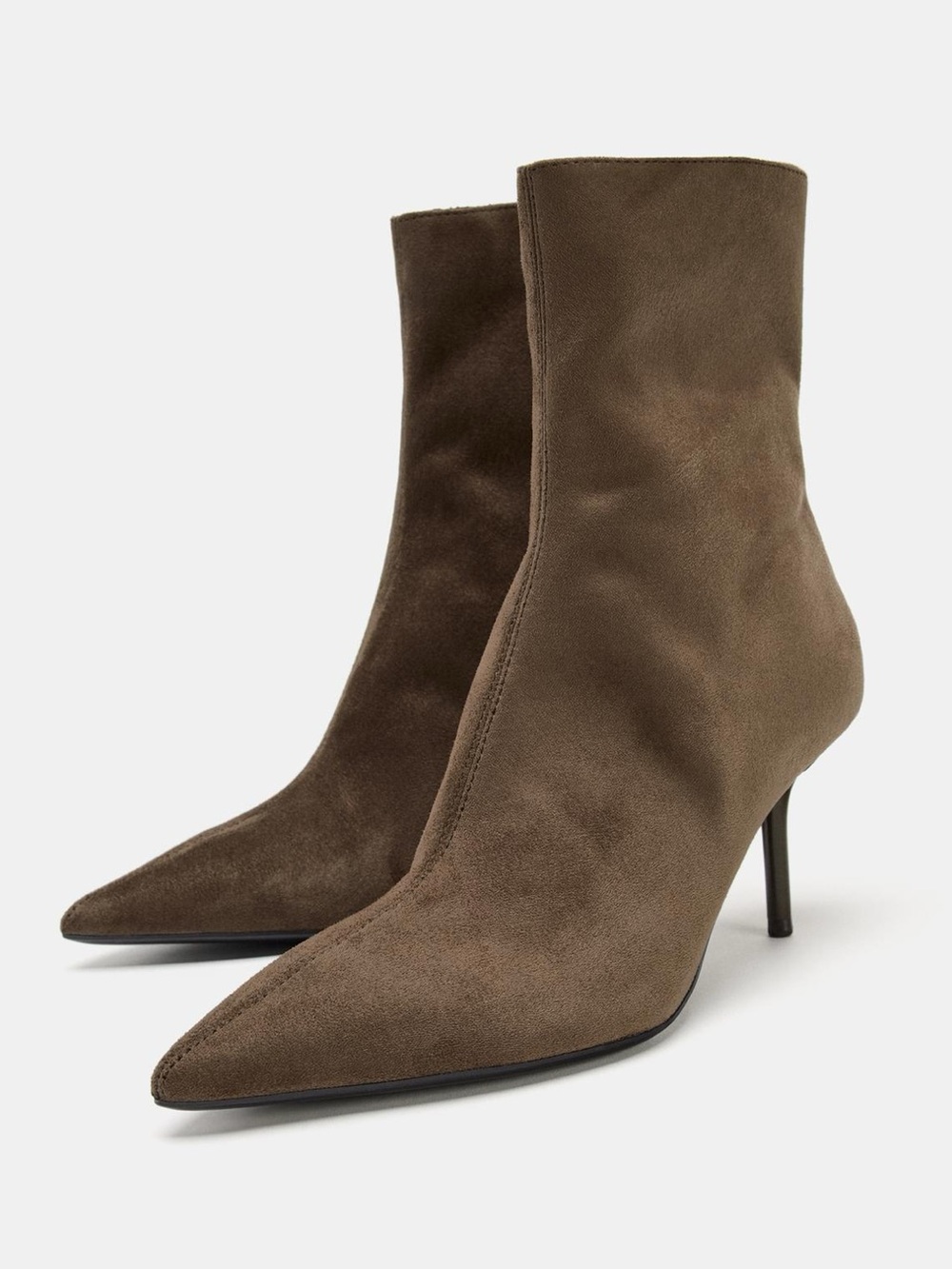 ZARA Soft Thin Heel Pointed Toe Ankle Boots Brown NWOT Size 7.5